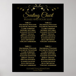 Elegantes Gold & Black 4 Table Seating Chart Poster