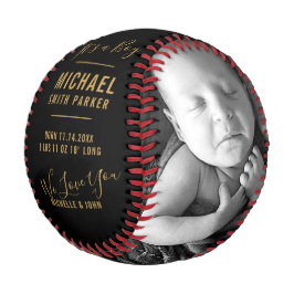Elegantes Gold Black Baby Geburtserklärung 2 Foto Baseball