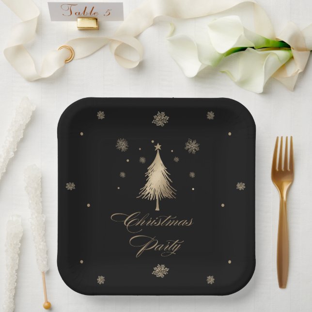 Elegantes Gold Black Christmas Party Pappteller (Hochzeit)