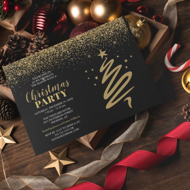Elegantes Gold & Black Corporate Weihnachts-Party Einladung (Von Creator hochgeladen)
