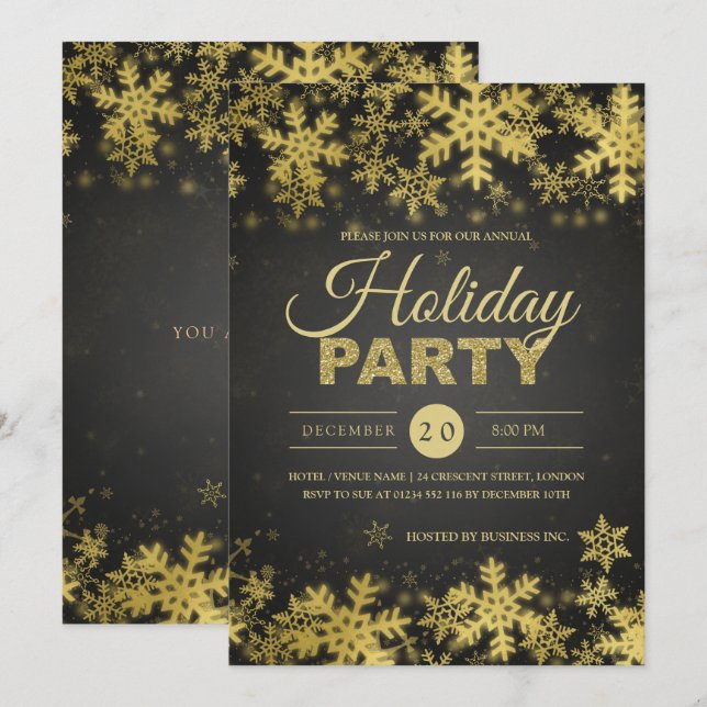 Elegantes Gold & Black Corporate Weihnachts-Party Einladung (Vorne/Hinten)