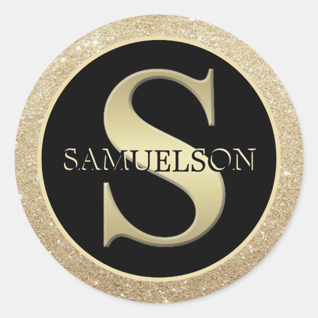 Elegantes Gold Black Glitzer Letter 'S' Monogram Runder Aufkleber (Vorderseite)