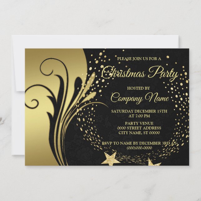 Elegantes Gold Black Holidays Party Einladung (Vorderseite)