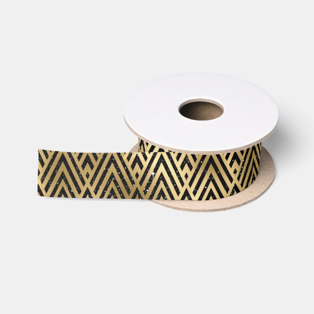 Elegantes Gold & Black Imitats Glitzer Satinband (Spule)
