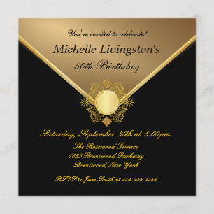 Elegantes Gold Black Ladys 50. Geburtstag Einladun Einladung