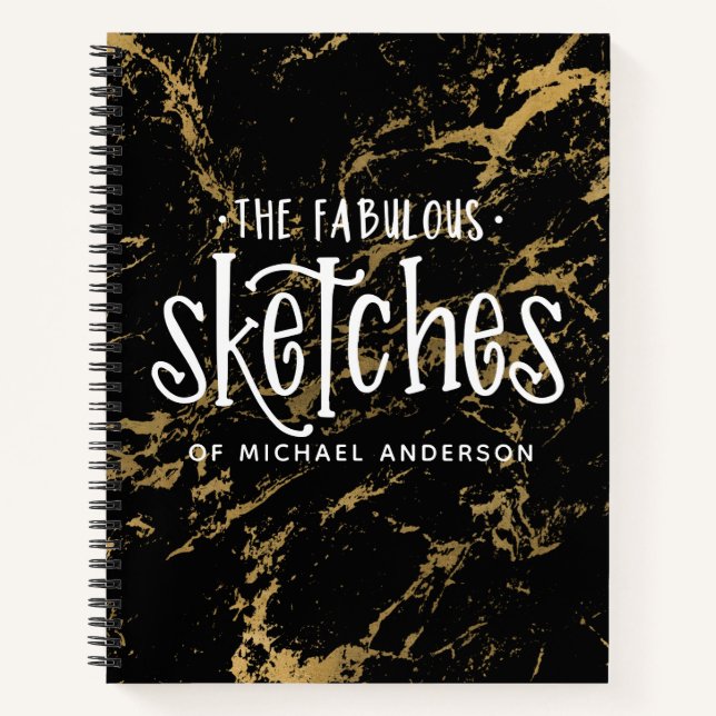 Elegantes Gold Black Marble Sketchbook Notizbuch (Vorderseite)