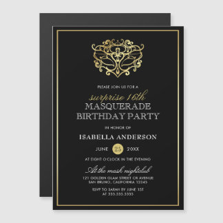 Elegantes Gold & Black Masquerade Party Magneteinladung