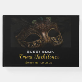 Elegantes Gold & Black Masquerade Sweet 16 Gästebuch