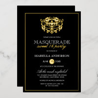Elegantes Gold & Black Masquerade Sweet 16 Party