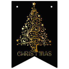 Elegantes Gold Black Merry Christmas Tree Party Wimpelkette
