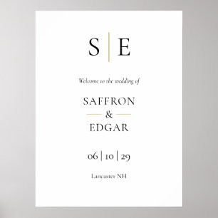 Elegantes Gold Black Monogram Wedding Welcome Sign Poster