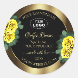 Elegantes Gold Black Product Label Gelbe Rosen Log Runder Aufkleber