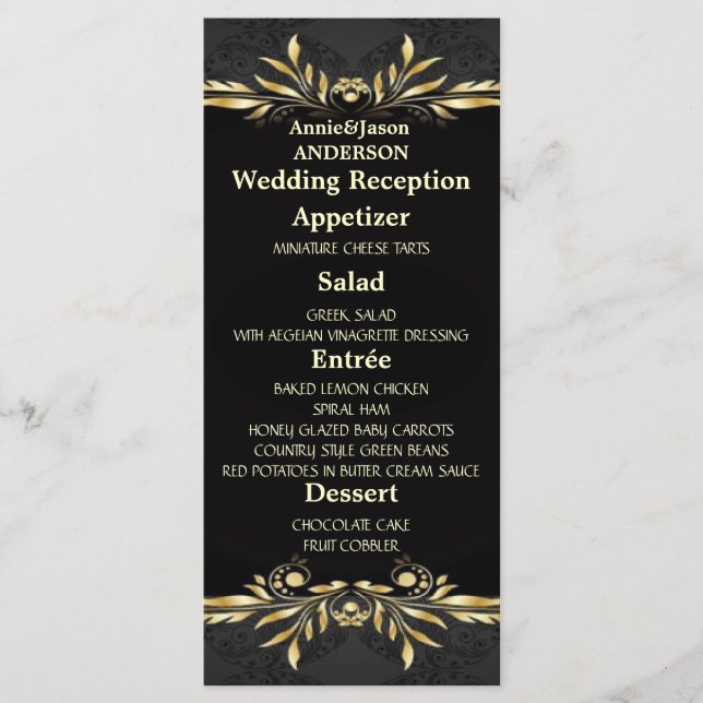 Elegantes Gold Black Regal Wedding Reception Menü Menükarte (Vorderseite)