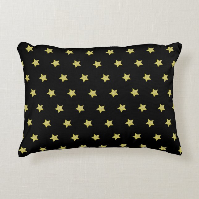 Elegantes Gold & Black Star-Muster Dekokissen (Vorderseite)