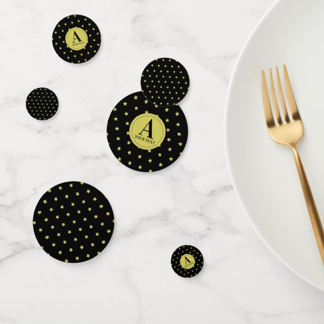 Elegantes Gold & Black Star Muster Monogramm Konfetti (Gruppe)