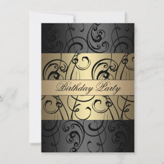 Elegantes Gold & Black Swirl zum Geburtstag Einlad Einladung