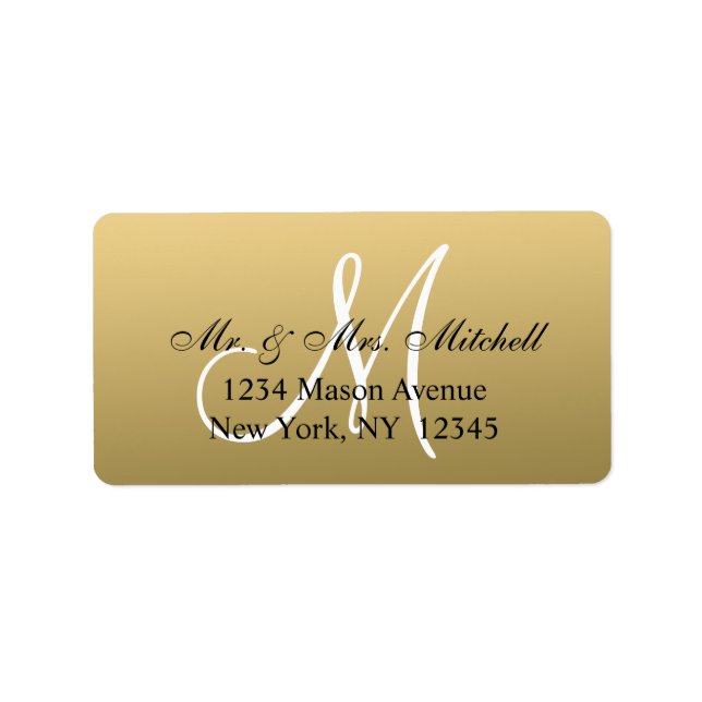 Elegantes Gold Black Wedding Address Labels Monogr Adressaufkleber (Vorne)