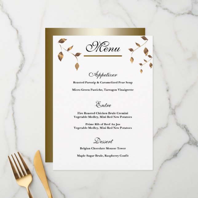 Elegantes Gold, Black Wedding Menü Menükarte (Vorderseite/Rückseite Beispiel)