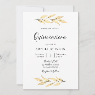 Elegantes Gold Blätter Quinceanera Party Einladung