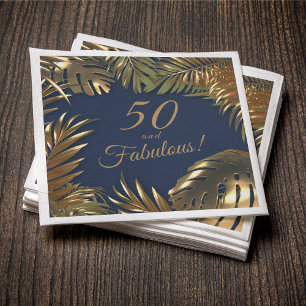 Elegantes Gold Blau 50 Fabelhaftes Geburtstag Serviette