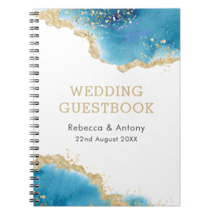 Elegantes Gold Blue Abstrakt Ocean Wedding Gästebu Notizblock