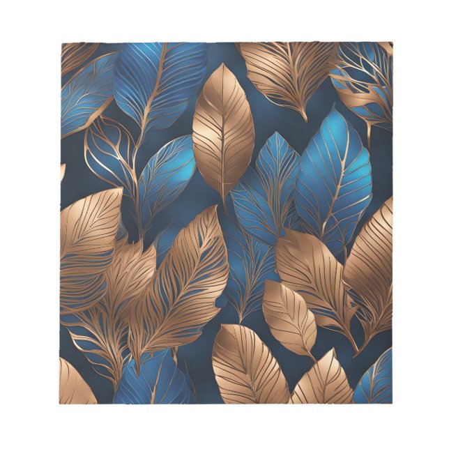 Elegantes Gold Blue Foliage Nature Design Notizblock (Vorderseite)