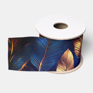 Elegantes Gold Blue Foliage Nature Design Ripsband