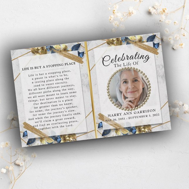 Elegantes Gold Blue Foto Life Celebration Program (Von Creator hochgeladen)