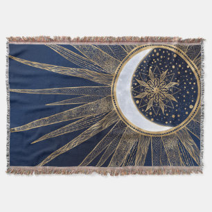 Elegantes Gold & Blue Sun Moon Mandala Doodles Art Decke