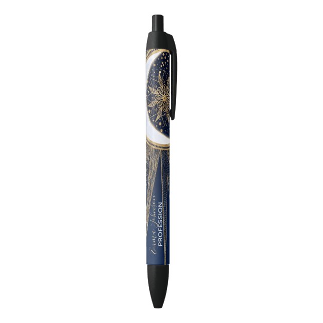Elegantes Gold & Blue Sun Moon Mandala Doodles Art Kugelschreiber (Unterseite (Vertikal))