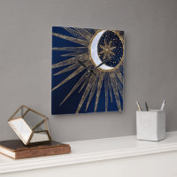 Elegantes Gold & Blue Sun Moon Mandala Doodles Art