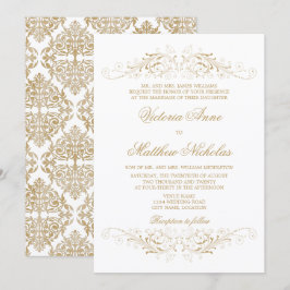 Elegantes Gold Blüh und Damask Einladung