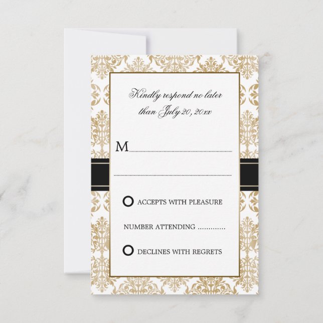 Elegantes Gold Blüh und Damask UAWG RSVP Karte (Rückseite)