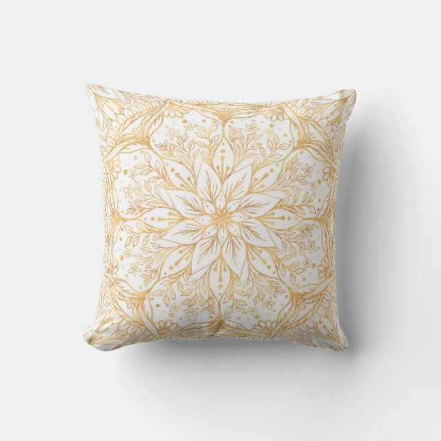 Elegantes Gold Blume Mandala Weißes Design Kissen (Vorderseite)