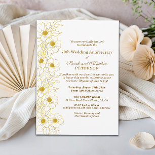 Elegantes Gold-Blumen-70. Hochzeitstag Einladung
