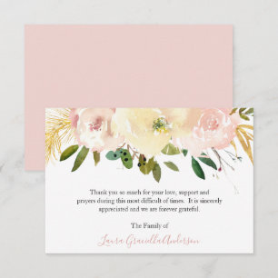 Elegantes Gold Blush Rosa Blumenbeerdigung Dankeskarte