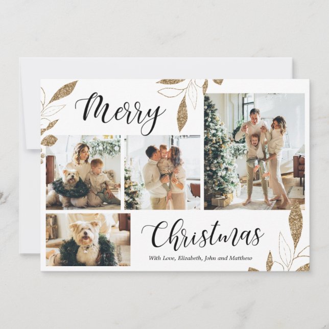 Elegantes Gold Botanical 4 Foto Collage Weihnachte (Vorderseite)