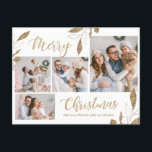 Elegantes Gold Botanical 4 Foto Collage Weihnachte Postkarte<br><div class="desc">Elegantes, modernes Botanisches Blätter 4 Foto Collage Merry Gold und White Christmas Holiday Postcard. Dieses festliche, mimimalistische, whimsical vier (4) Foto Urlaub Postkarte Vorlage zeigt eine hübsche Foto Collage, Imitate Gold-Folie botanische Blätter, Winterbeeren und sagt Frohe Weihnachten! Der Grußtext "Frohe Weihnachten" ist in einem handgeschriebenen Schriftzeichen-Schriftart auf weißem Hintergrund geschrieben....</div>