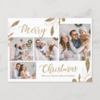 Elegantes Gold Botanical 4 Foto Collage Weihnachte