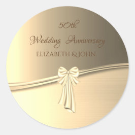 Elegantes Gold, Bow Jubiläum Runder Aufkleber
