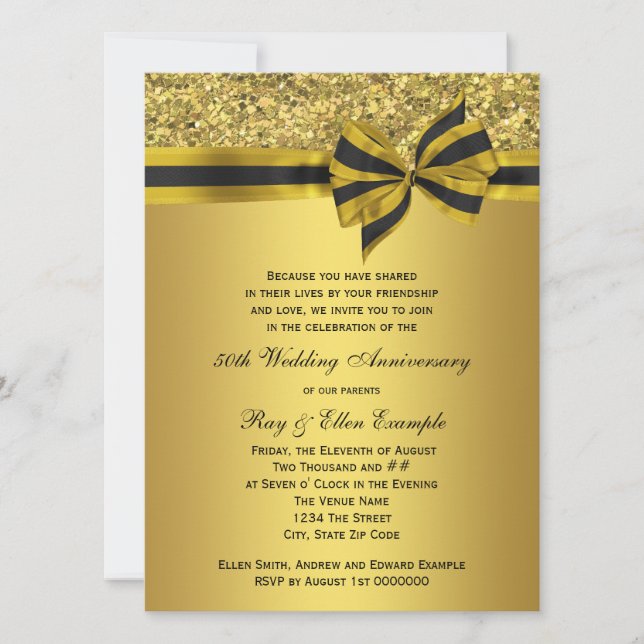 Elegantes Gold Bow Party zum 50. Jubiläum Einladung (Vorderseite)