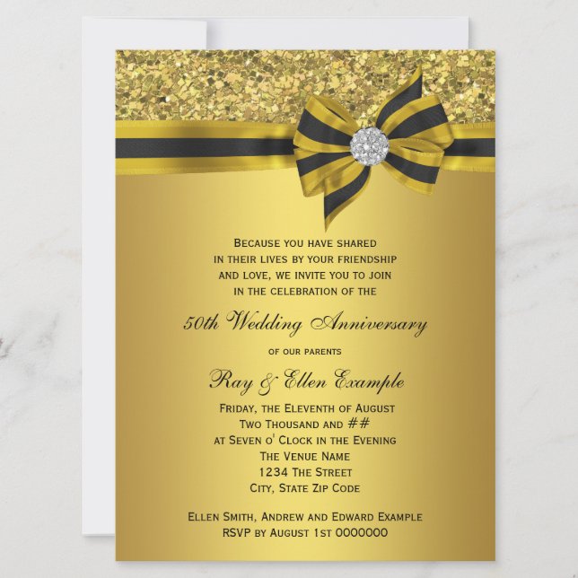 Elegantes Gold Bow Party zum 50. Jubiläum Einladung (Vorderseite)
