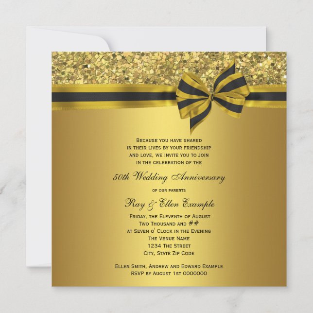 Elegantes Gold Bow Party zum 50. Jubiläum Einladung (Vorderseite)