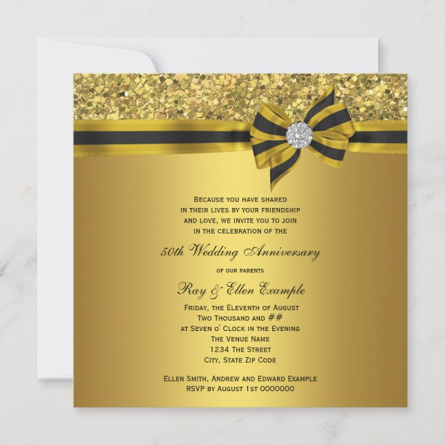 Elegantes Gold Bow Party zum 50. Jubiläum Einladung (Vorderseite)