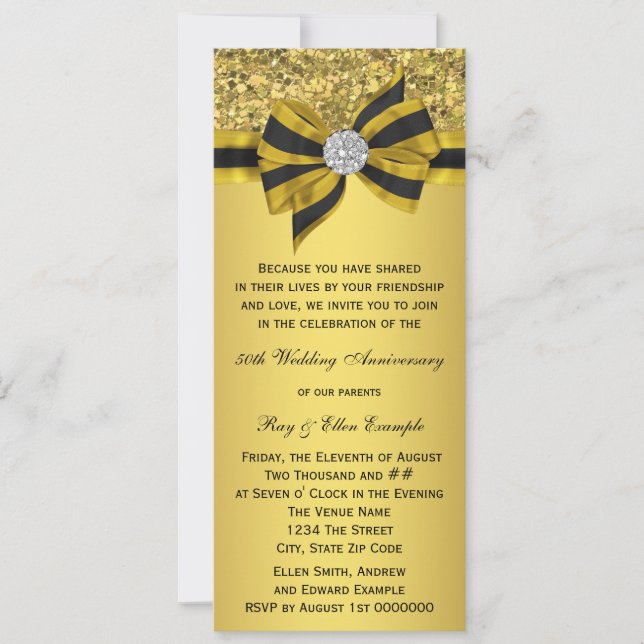 Elegantes Gold Bow Party zum 50. Jubiläum Einladung (Vorderseite)