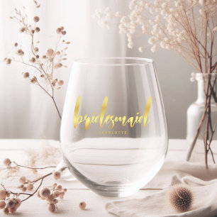 Elegantes Gold-Brautjungfer-Kalligrafie-Geschenk Weinglas Ohne Stiel