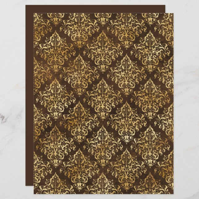 Elegantes Gold Brown Damask Muster Scrapbook (Vorne/Hinten)
