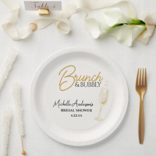 Elegantes Gold Brunch & Bubbly Brautabschied Pappteller