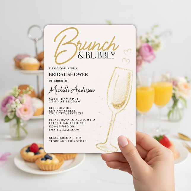 Elegantes Gold Brunch & Bubbly Brautparty Einladung (Von Creator hochgeladen)