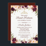 Elegantes Gold Burgund Floral 16 . Geburtstag Einladung<br><div class="desc">hübscher florale 16 . Geburtstag Einladungen im Little Bayleigh Store!</div>